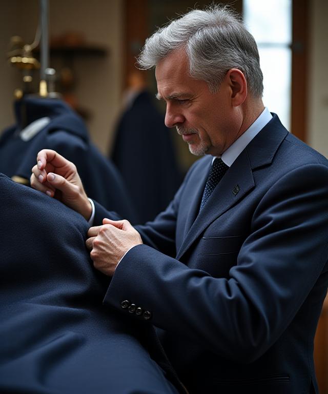 Expert tailor working on a bespoke suit jacket